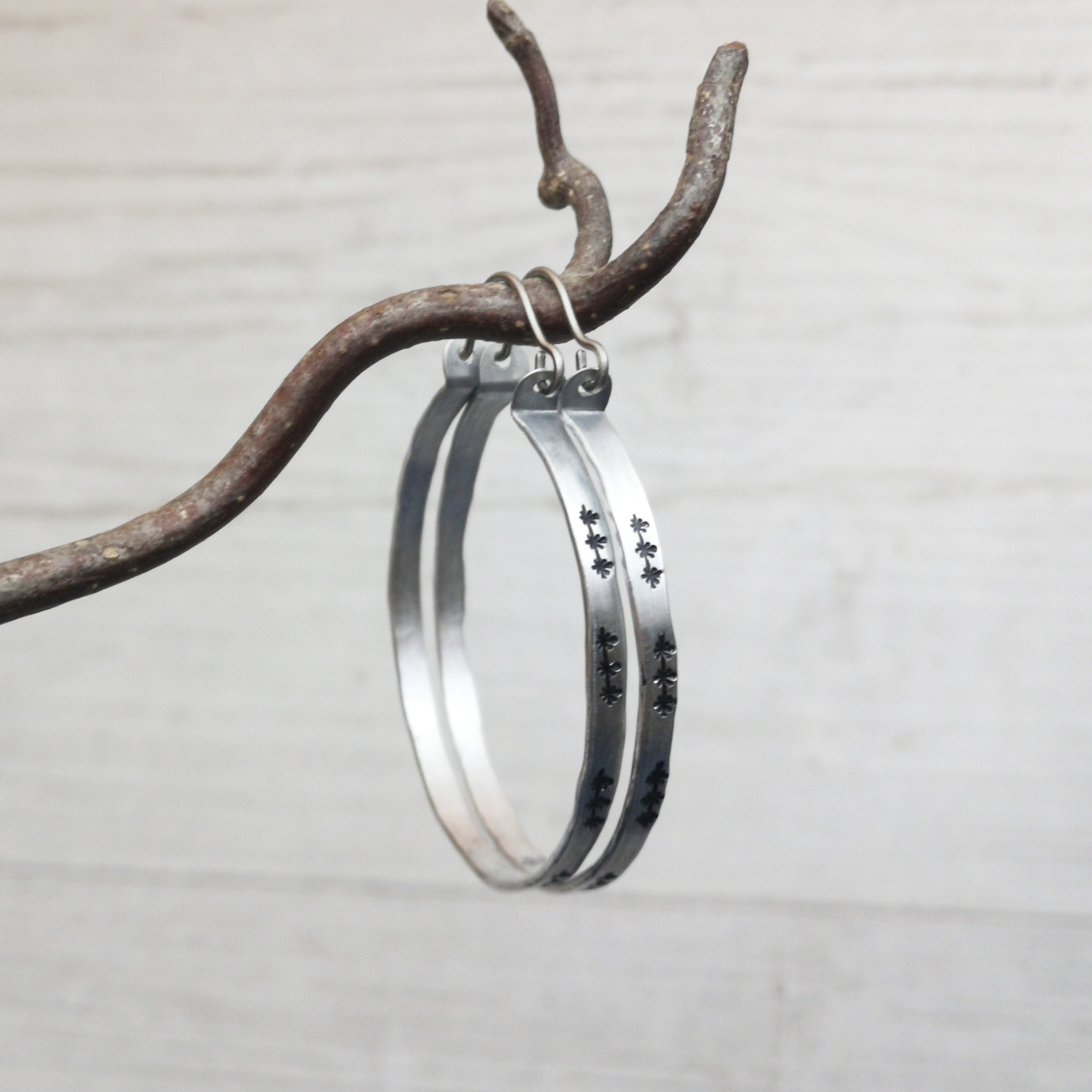 Lightweight hoop earrings - Titanium ear wires - Boho hand hammered - Rustic star stamped unique hoops - Hypoallergenic - Madebyjenwren