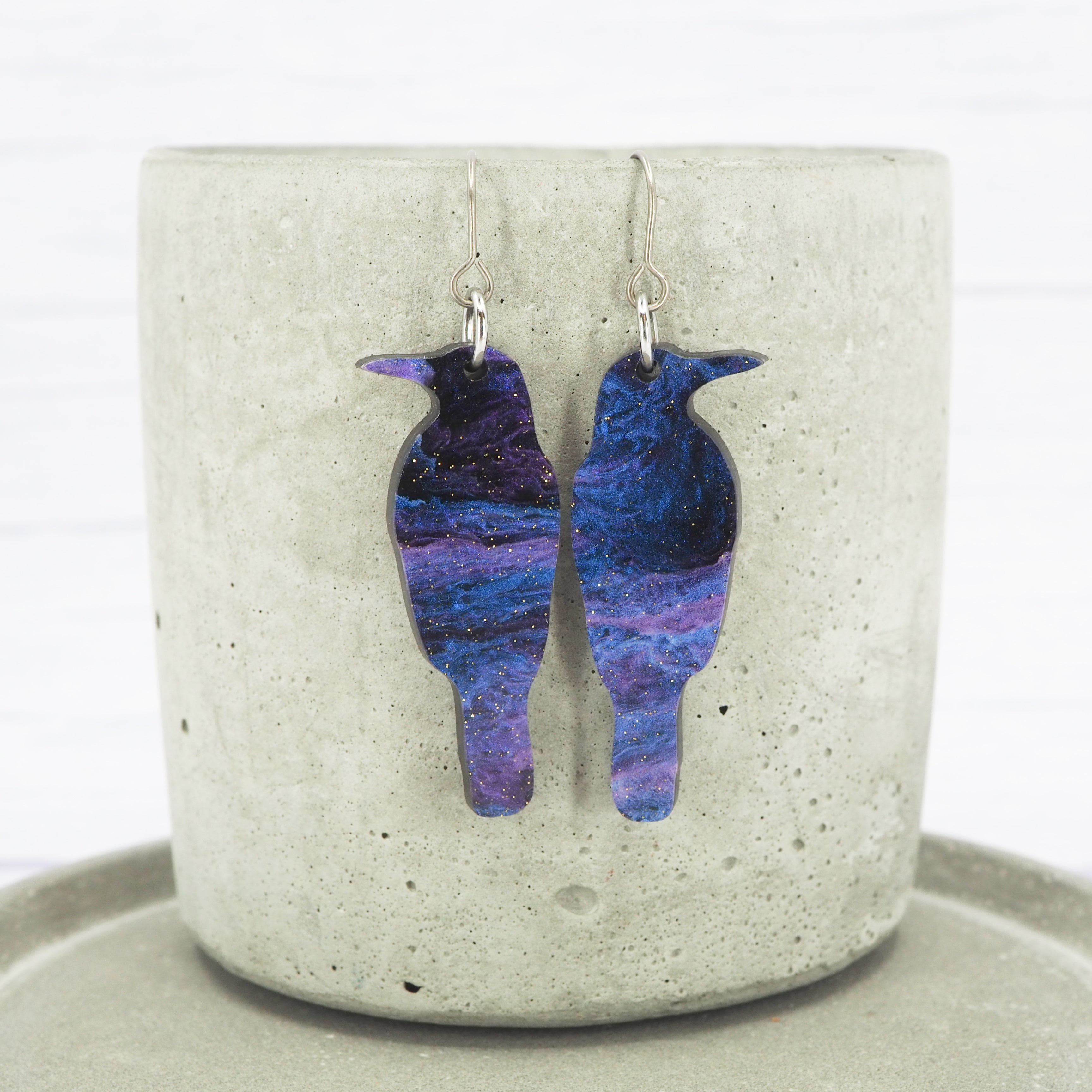 Metallic Purple Crane Earrings – mayajoyintheworld